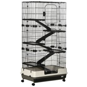 PawHut 6-Tier Small Animal Cage, Rabbit Hutch with Wheels, Removable Tray, Platform and Ramp for Bunny, Chinchillas, Ferret, Hedgehog & Gerbils,